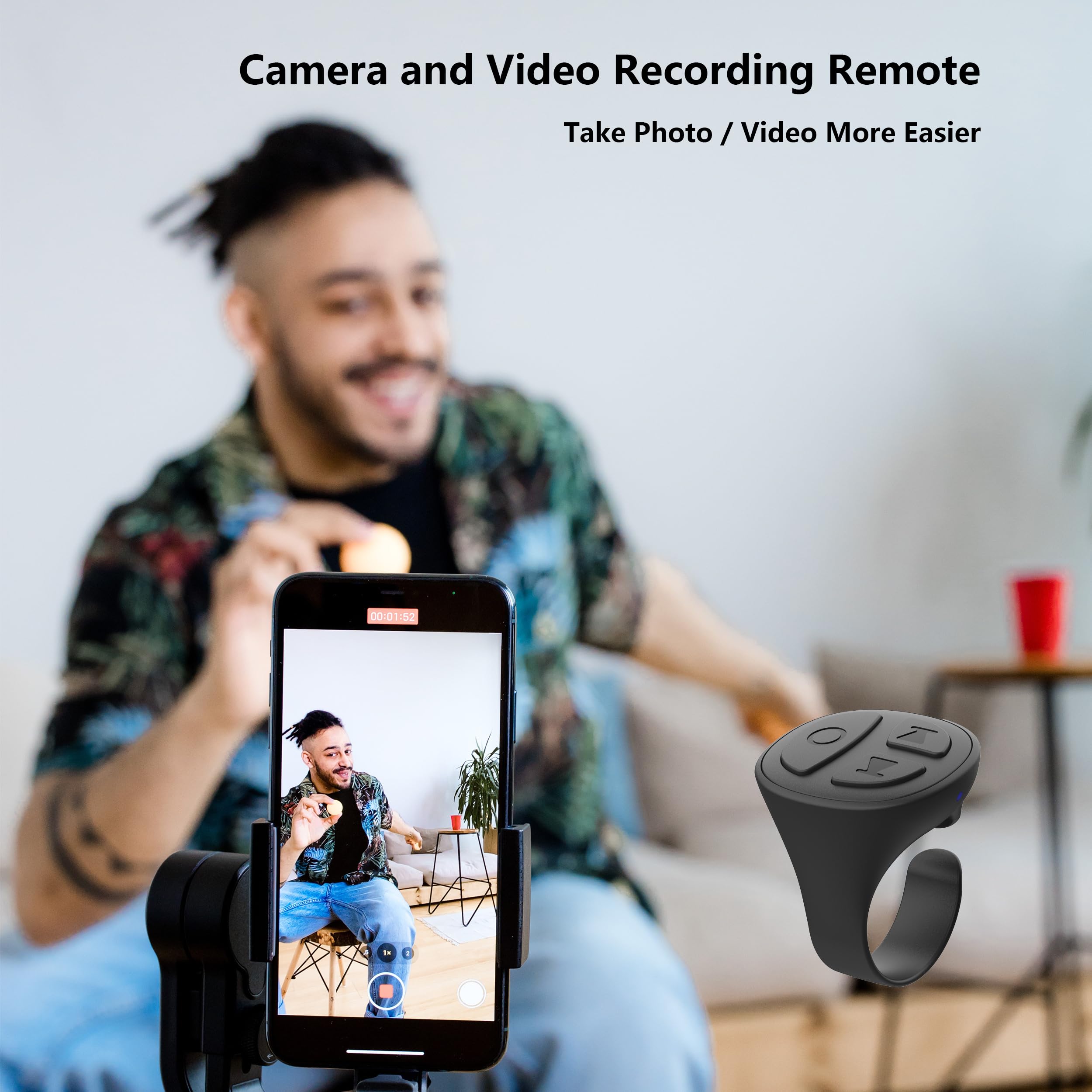 Tiktok Scrolling Ring, Bluetooth Camera Remote Control, Scrolling Ring Remote for iPhone TikTok FB YouTube IG Android Phone, Fingertip Wireless Scroller Page Turner (Baby Pink)