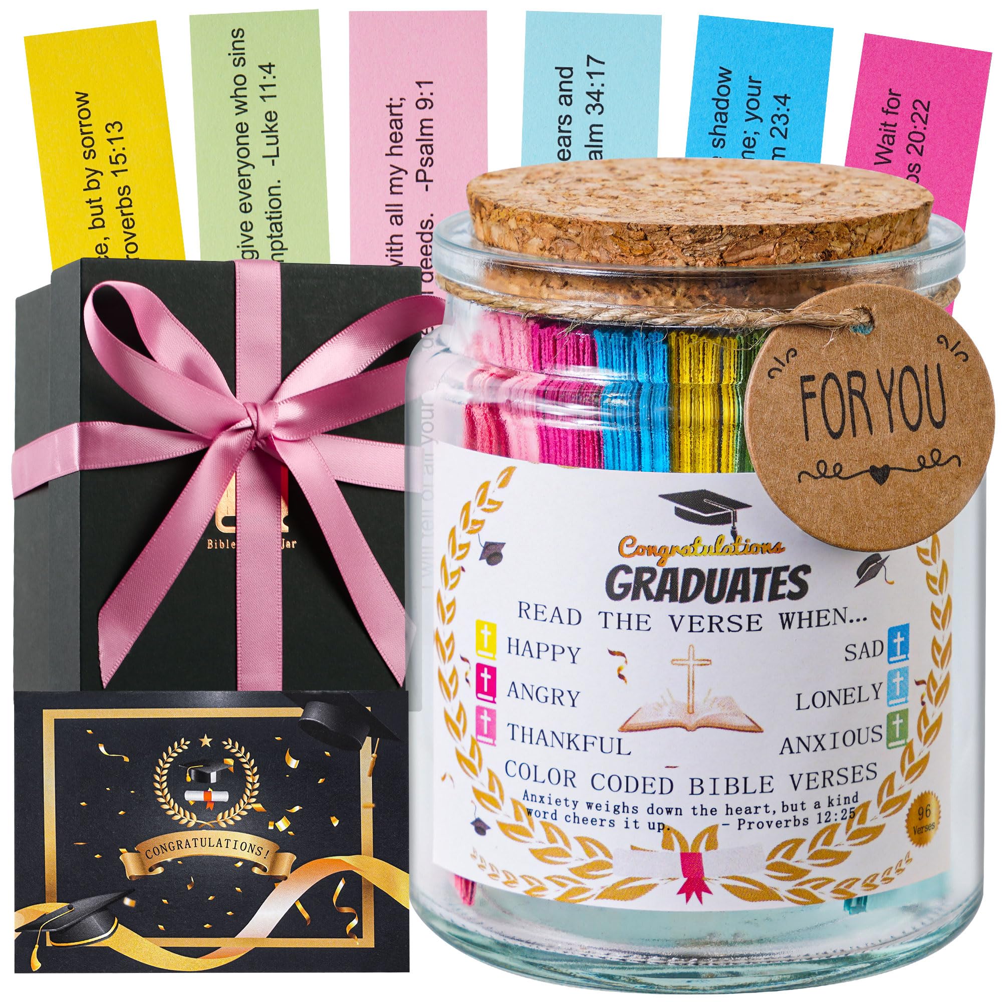 Bible Verse Jar, Read Me When Bible Verses Jar for Daily Encouragement - Christian Gifts for Women, Mothers Day Gift for Mom, Birthday Gifts, Graduation Gift, Prayer Cards With A 48-inch Ribbon Bow