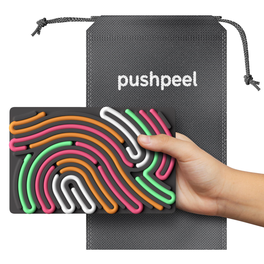 Pushpeel Sensory Activity Board: Silicone Fidget Toy for Calming, Stress, Anxiety, ADHD & Autism | Silent, No Mess | Kids 3+ & Adults | Includes Portable Travel Bag & 11 Strings