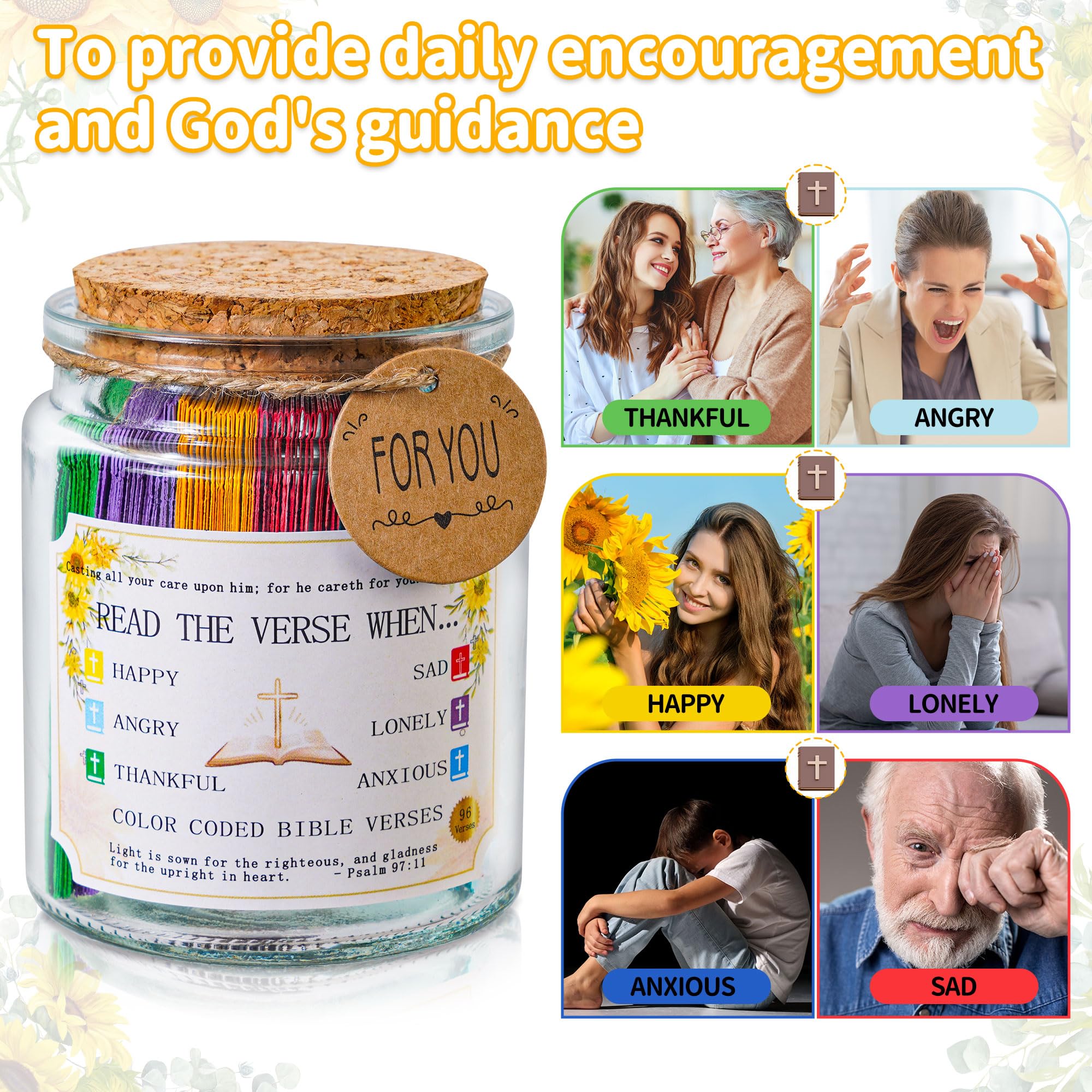 Bible Verse Jar, Read Me When Bible Verses Jar for Daily Encouragement - Christian Gifts for Women, Mothers Day Gift for Mom, Birthday Gifts, Graduation Gift, Prayer Cards With A 48-inch Ribbon Bow